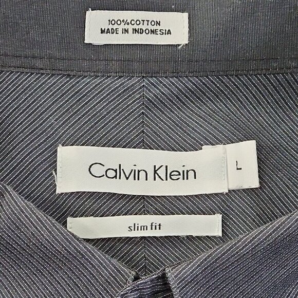 Calvin Klein Button Down Shirt Men's L Black Grey Stripe Slim Fit EUC Old Money - Picture 6 of 15